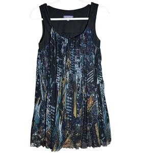 Vivienne Tam Sz XS Abstract Scoop Neck Shift Mini Dress Lined Artsy Flowy Modern